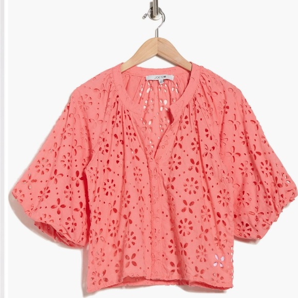 New! Joe’s Broderie Top, Women's Lantana Pink Eyelet Balloon Sleeve Size Medium - Picture 3 of 15